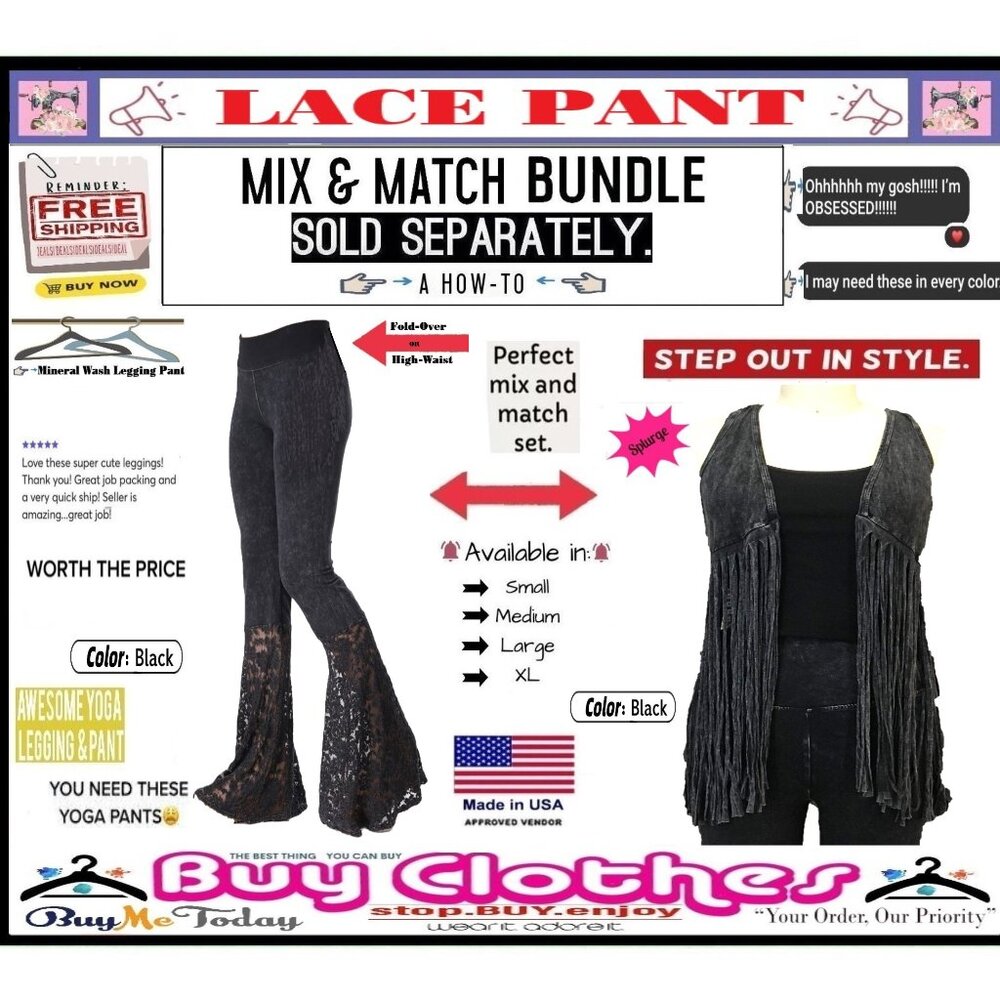 🛑 BOTTOM Fold Embroidery ➕ LACE 🆒 LEGGING PANT High Waist FLARE Wash BUY NOW - Picture 3 of 16
